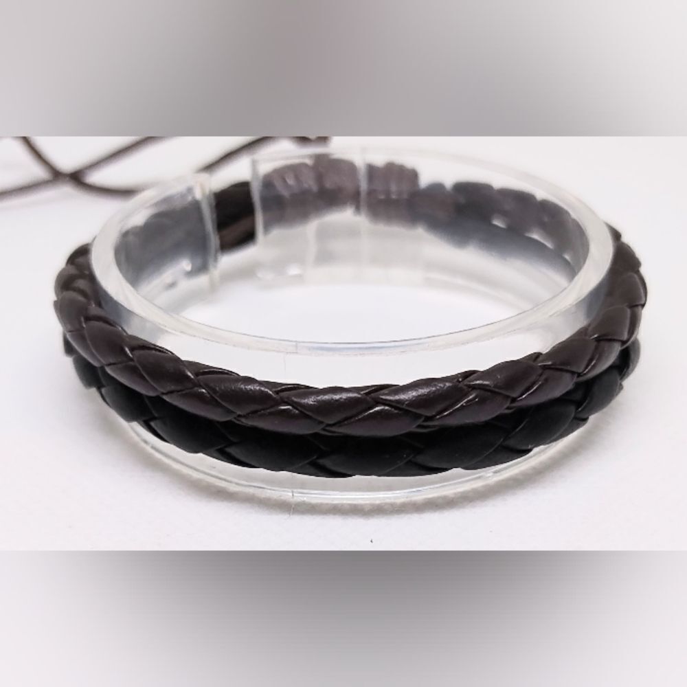 Men's bracelet leather braided layered black brown new e52